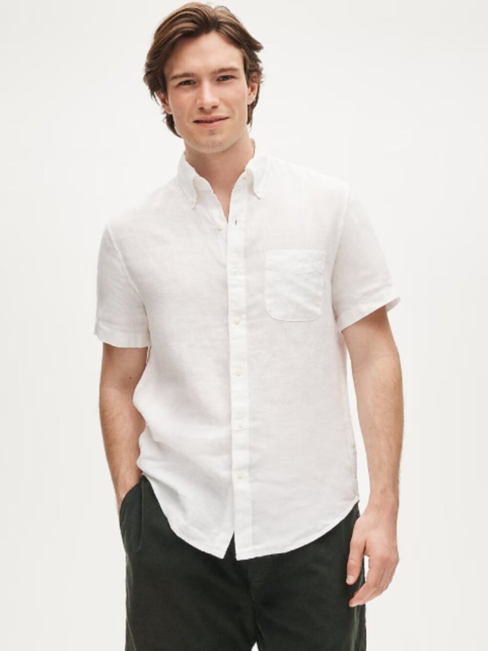 J.Crew Men's Short Sleeve Baird McNutt 100% Irish Linen Shirt White J.Crew